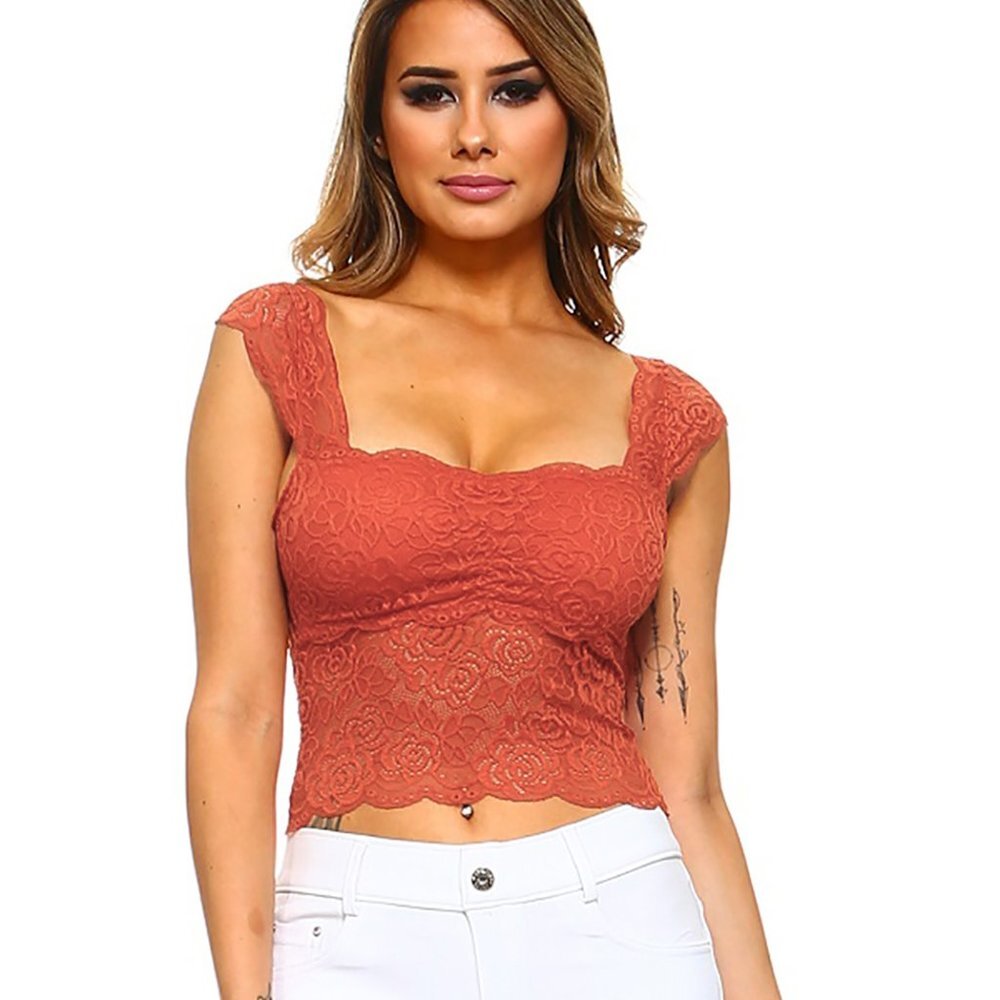 Cute crop top Bralette short sleeve lace - Picture 1 of 4